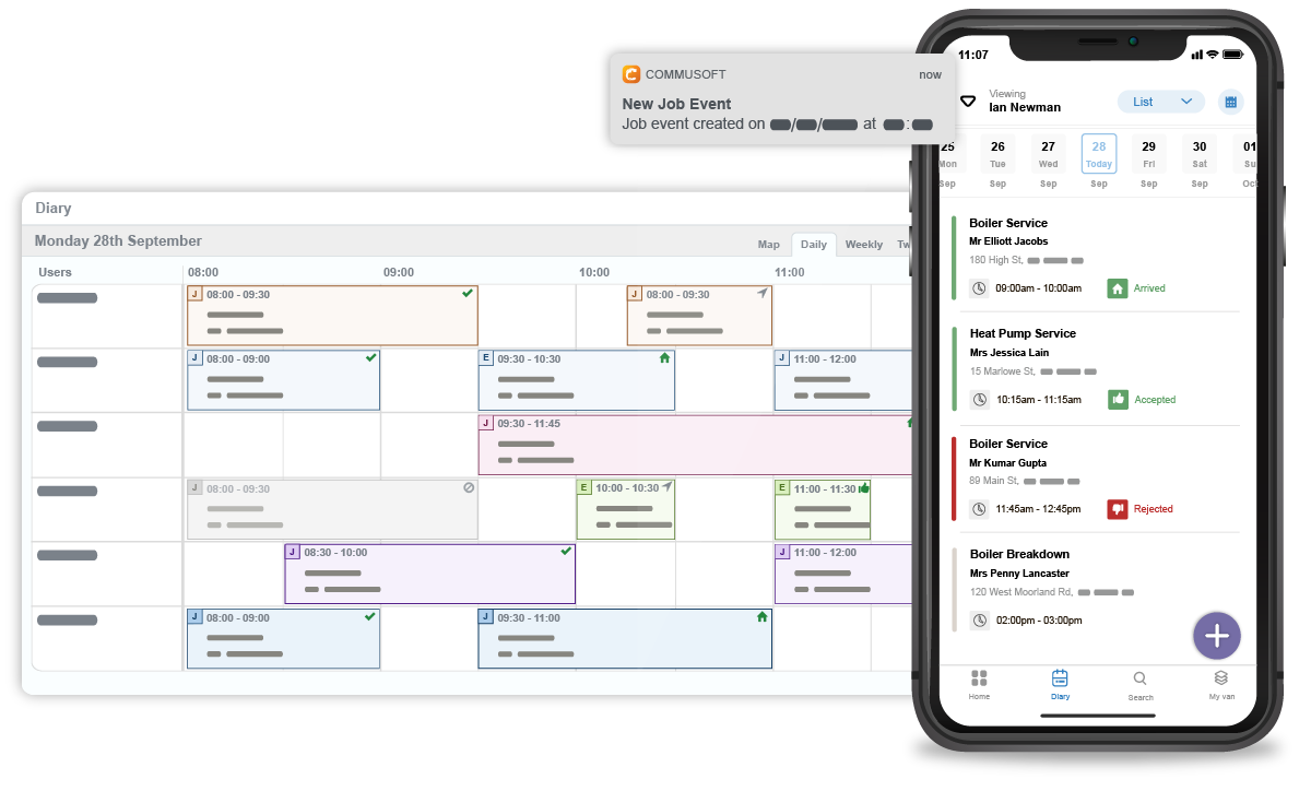 Commusoft diary management software with mobile app