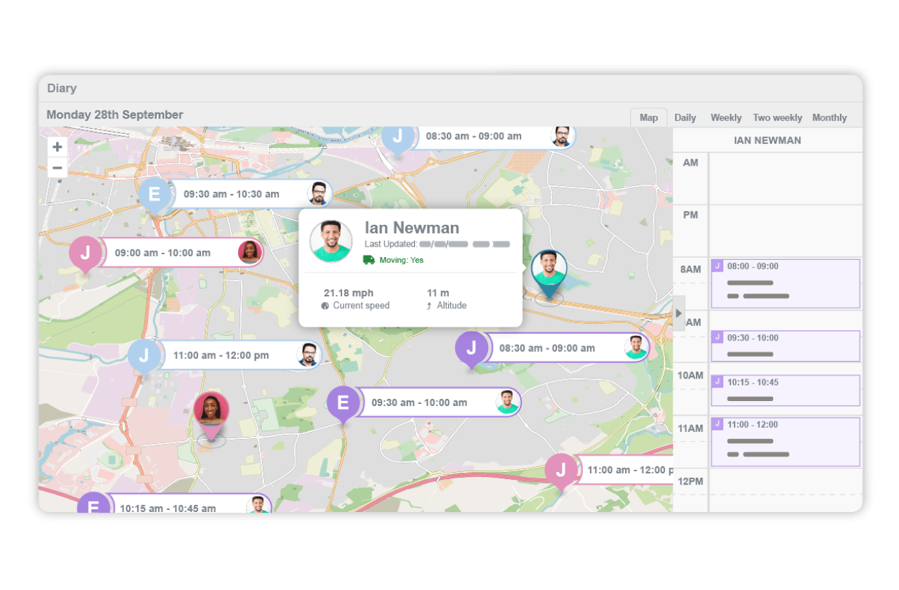 Commusoft real-time vehicle tracking map and diary