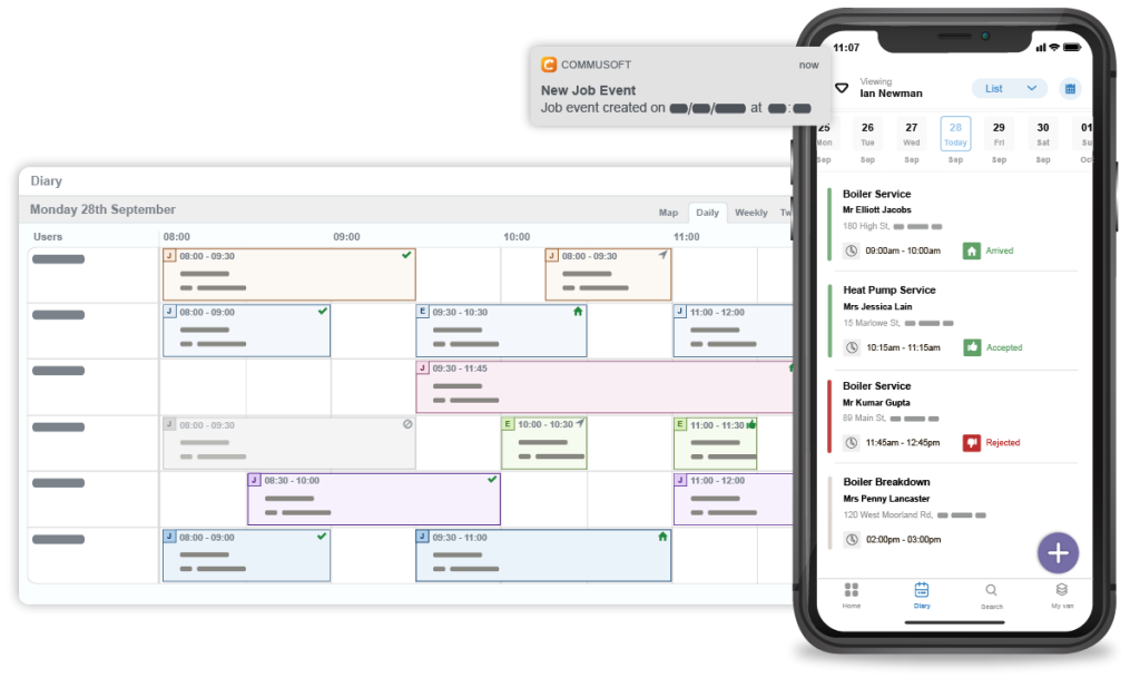 Commusoft scheduling across web and mobile