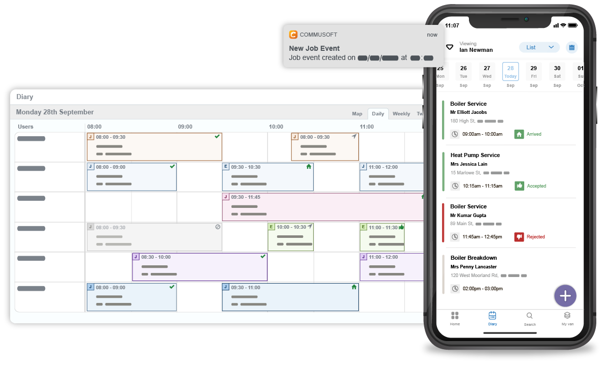 Commusoft scheduling across web and mobile